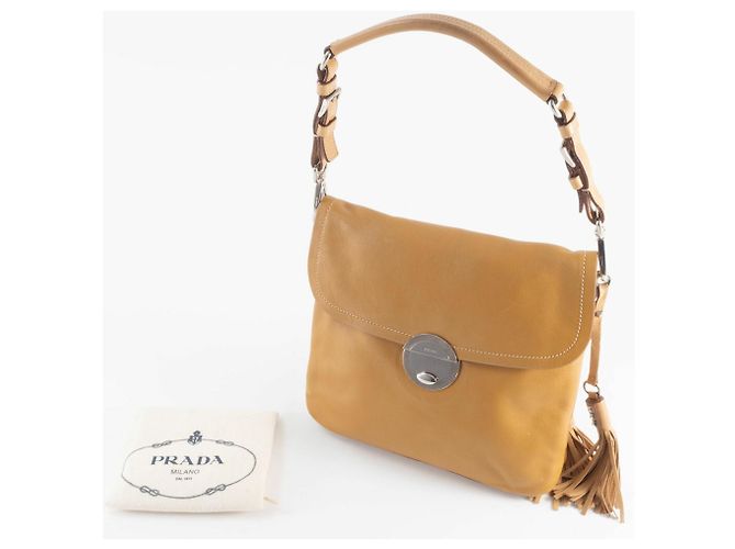 Borsa a Spalla in Pelle Prada BR2470 Cammello - vista 15