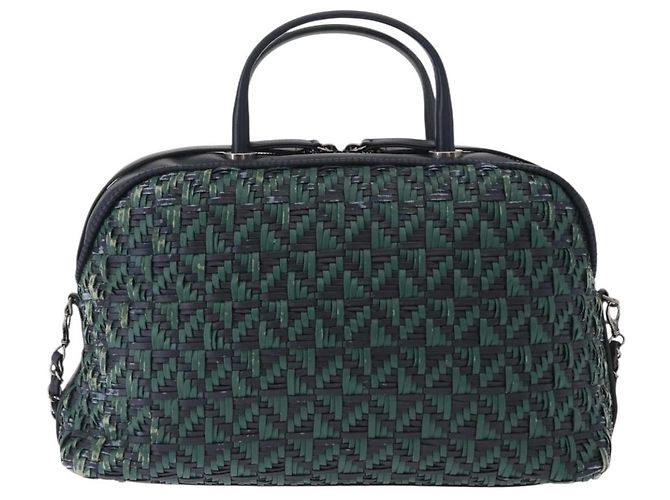Borsa a bowling convertibile in catena Chanel in vitello intrecciato piccola Verde - vista 2