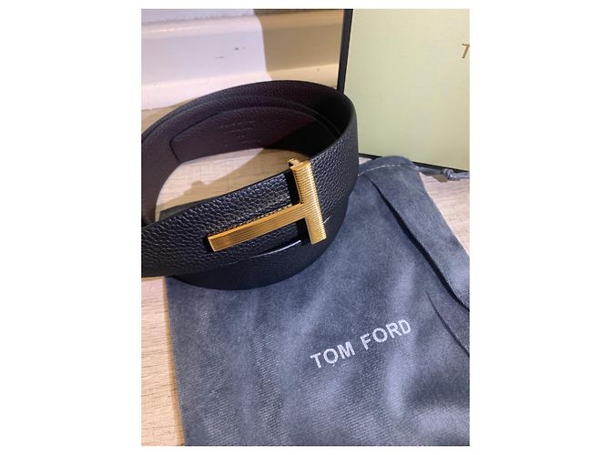 Tom Ford T Schnalle gold Gürtel Schwarz Gold hardware - Ansicht 2