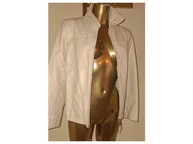 Luisa Spagnoli Genuine Leather Jacket size IT44 Ivory Beige - view 10