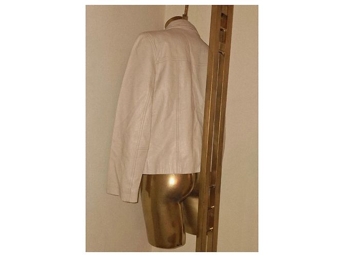 Luisa Spagnoli Genuine Leather Jacket size IT44 Ivory Beige - view 12