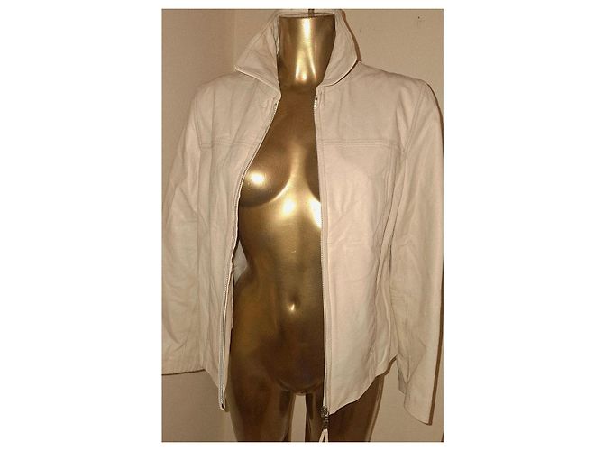 Luisa Spagnoli Genuine Leather Jacket size IT44 Ivory Beige - view 14