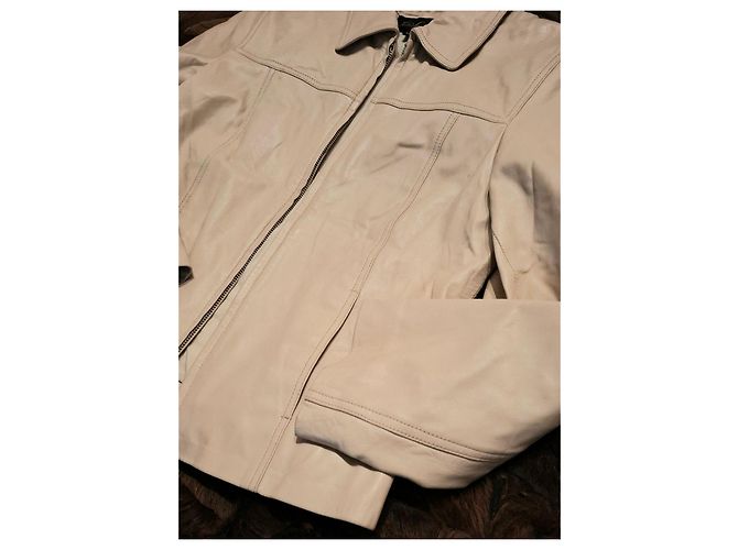 Luisa Spagnoli Genuine Leather Jacket size IT44 Ivory Beige - view 15