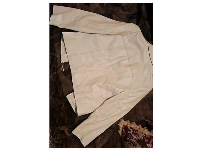 Luisa Spagnoli Genuine Leather Jacket size IT44 Ivory Beige - view 17