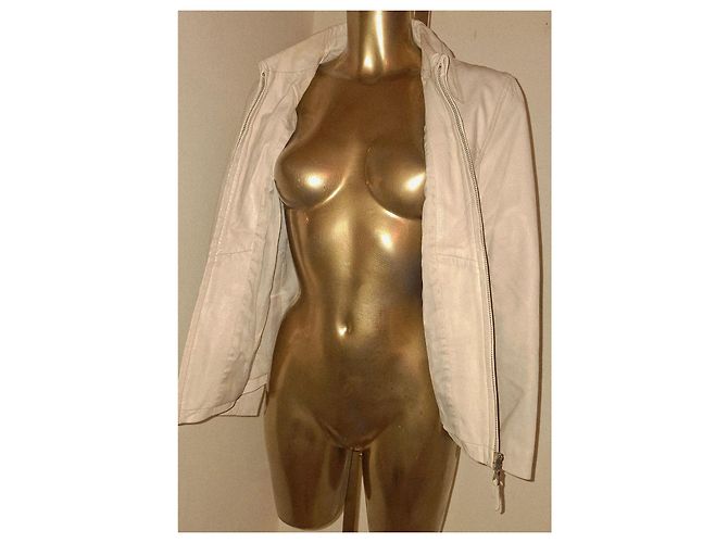 Luisa Spagnoli Genuine Leather Jacket size IT44 Ivory Beige - view 2