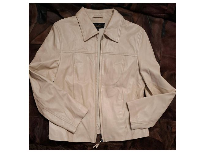Luisa Spagnoli Genuine Leather Jacket size IT44 Ivory Beige - view 4
