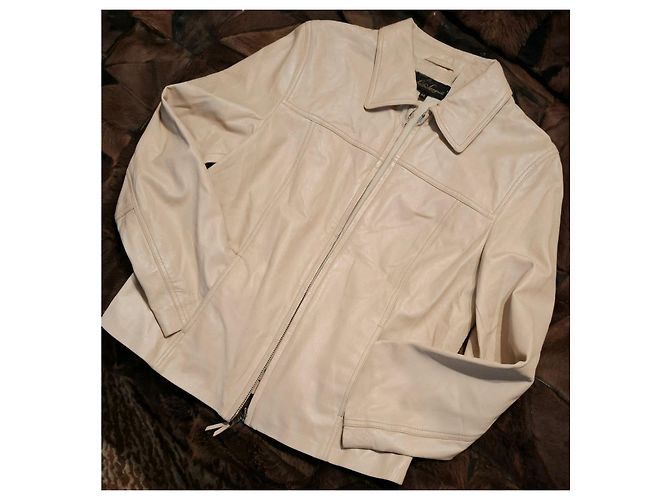 Luisa Spagnoli Genuine Leather Jacket size IT44 Ivory Beige - view 5