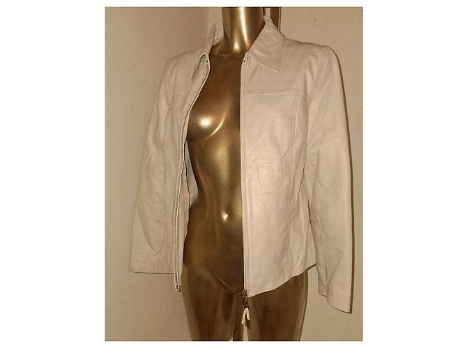 Luisa Spagnoli Genuine Leather Jacket size IT44 Ivory Beige - view 6