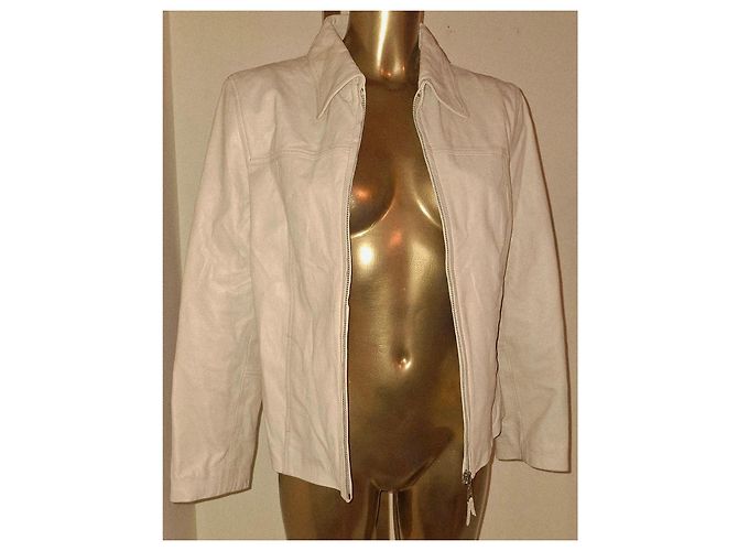 Luisa Spagnoli Genuine Leather Jacket size IT44 Ivory Beige - view 7