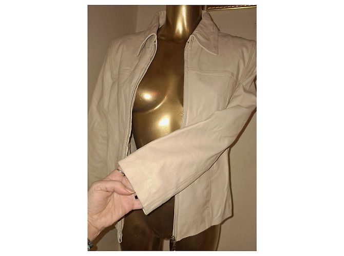 Luisa Spagnoli Genuine Leather Jacket size IT44 Ivory Beige - view 9