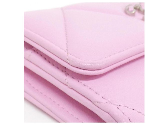 Billetera bi-fold de cuero de cordero rosa Chanel 19 Line - vista 5