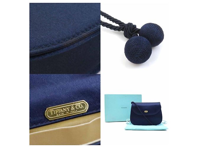 Borsa a spalla in satin blu navy Tiffany & Co. - vista 5