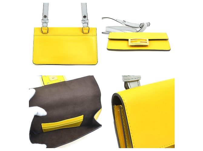 FENDI Flache Baguette Schultertasche Grau Gelb - Ansicht 3