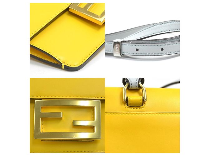 FENDI Flache Baguette Schultertasche Grau Gelb - Ansicht 4