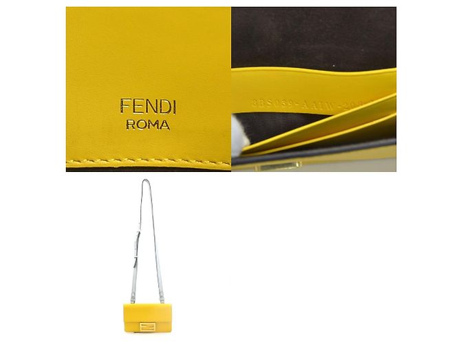 FENDI Flache Baguette Schultertasche Grau Gelb - Ansicht 5