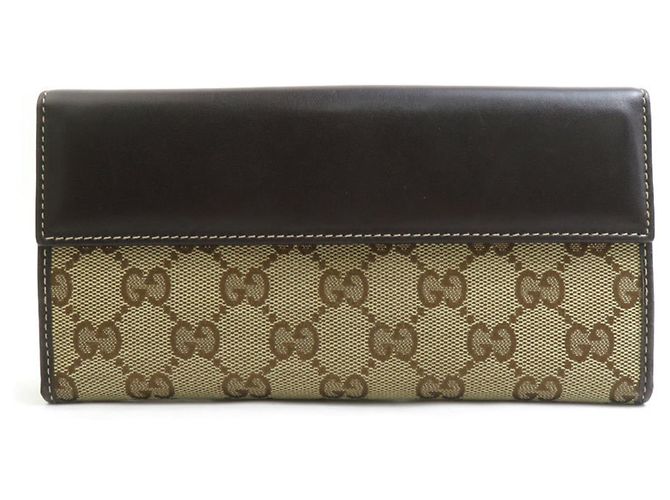 Cartera larga bi-fold de lona GG marrón y cuero Gucci Castaño - vista 2