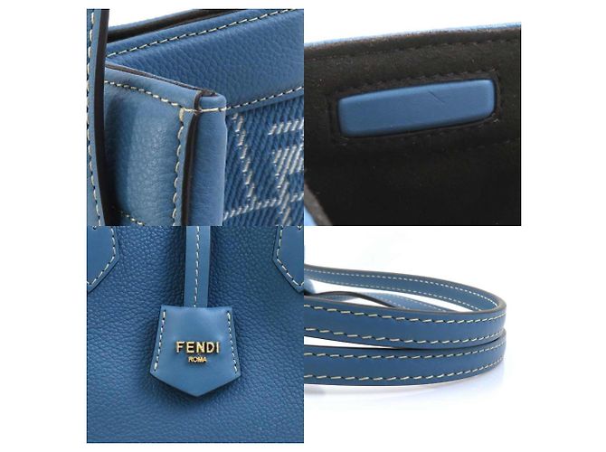 Borsa a Spalla in Tela/Pelle Zucca Origami di Fendi Blu - vista 4