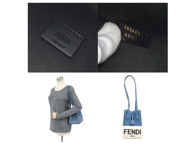 Borsa a Spalla in Tela/Pelle Zucca Origami di Fendi Blu - vista 5