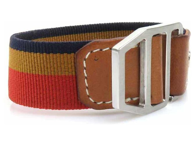 Bracciale charm Hermès in tela e pelle Marrone Arancione Blu navy - vista 2