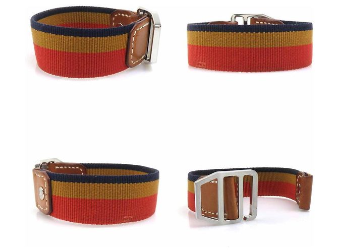 Bracciale charm Hermès in tela e pelle Marrone Arancione Blu navy - vista 3