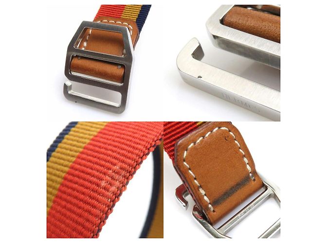 Bracciale charm Hermès in tela e pelle Marrone Arancione Blu navy - vista 4