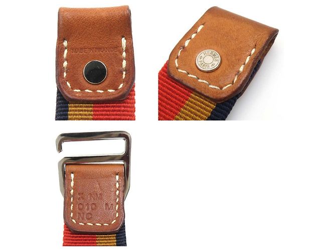 Bracciale charm Hermès in tela e pelle Marrone Arancione Blu navy - vista 5