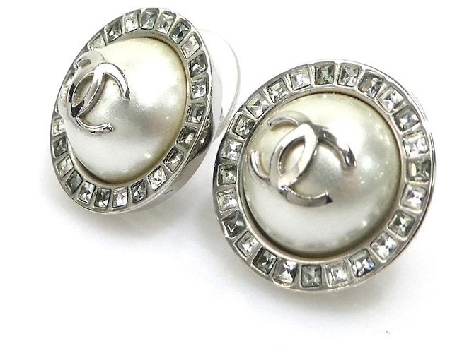 Timeless Chanel Coco Mark Metall/kunstperlen Ohrringe Silber Weiß - Ansicht 3