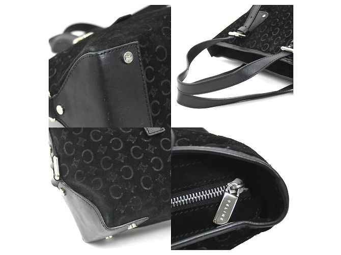Céline Borsa in suede e pelle nera Celine Nero - vista 4