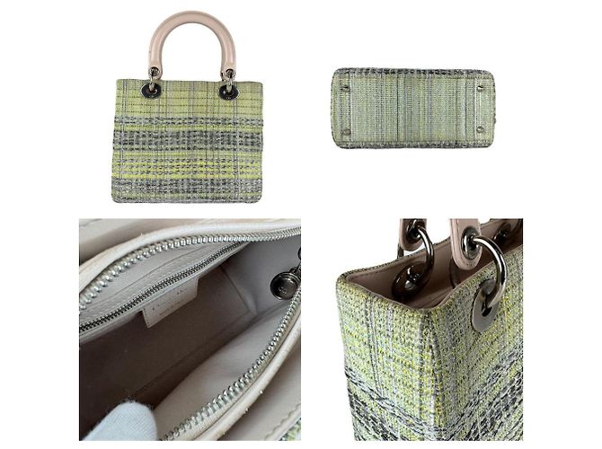 Borsa a mano Christian Dior in tweed/ pelle Beige Verde - vista 3
