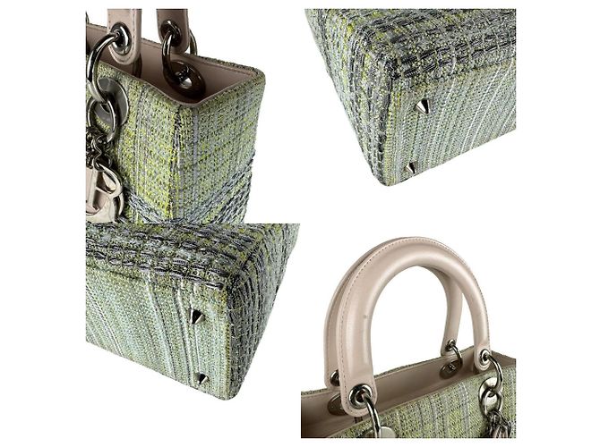 Borsa a mano Christian Dior in tweed/ pelle Beige Verde - vista 4
