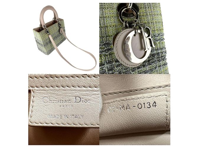Borsa a mano Christian Dior in tweed/ pelle Beige Verde - vista 5