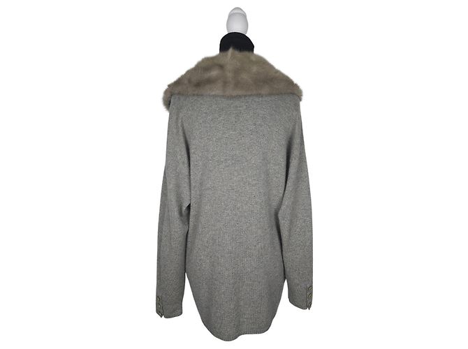 Brunello Cucinelli Grau Cashmere-Weste mit Pelzkragen - Ansicht 3