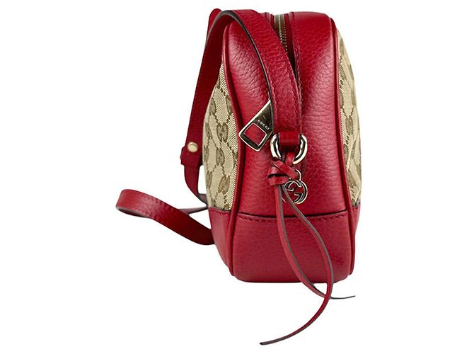 Borsa a Spalla Gucci GG in Tela/Pelle Marrone Rosso - vista 2