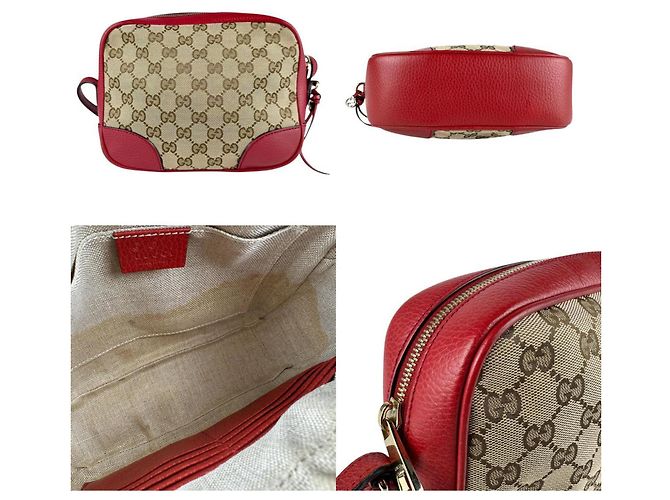 Borsa a Spalla Gucci GG in Tela/Pelle Marrone Rosso - vista 3