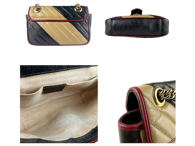 Borsa a Spalla Gucci GG Marmont Nero Beige D'oro - vista 3
