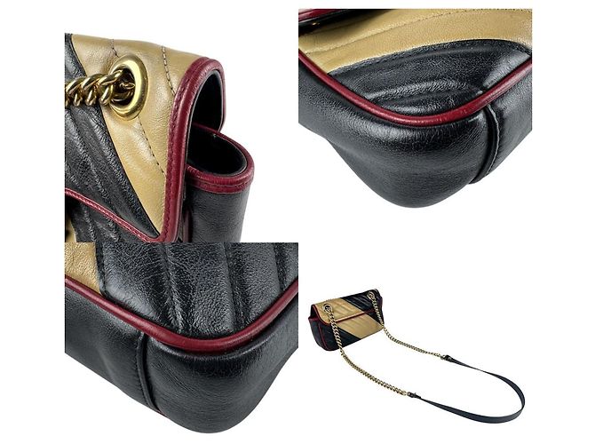 Borsa a Spalla Gucci GG Marmont Nero Beige D'oro - vista 4
