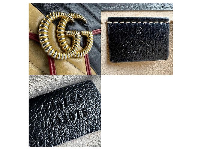 Borsa a Spalla Gucci GG Marmont Nero Beige D'oro - vista 5