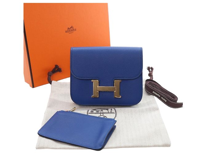 Portafoglio Slim Constance in Evercolor Blu Hermès - vista 15
