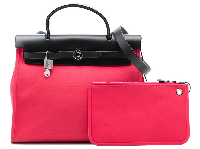 Hermès Borsa Herbag Zip 31 in Tela Rosa - vista 8