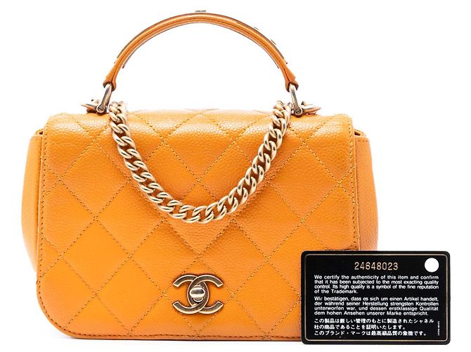 Chanel Arancione Mini Caviar Trapuntato Borsa A Flap - vista 8
