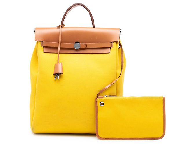Zaino Zip Retourne Herbag A Dos in Tela Gialla Hermès Giallo - vista 8