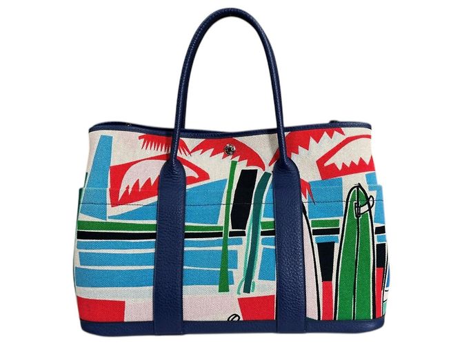Borsa a Spalla Hermès Garden Party Pocket PM Sea, Surf e Fun Blu Multicolore - vista 3