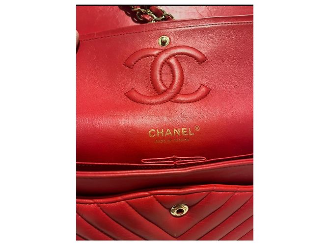 Borsa Chanel Timeless Classic Media Rossa in Pelle 25cm Rosso - vista 10