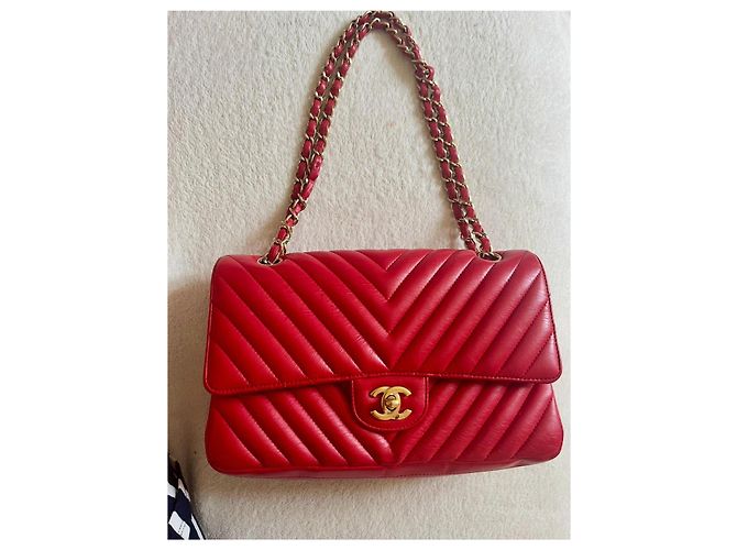 Borsa Chanel Timeless Classic Media Rossa in Pelle 25cm Rosso - vista 2