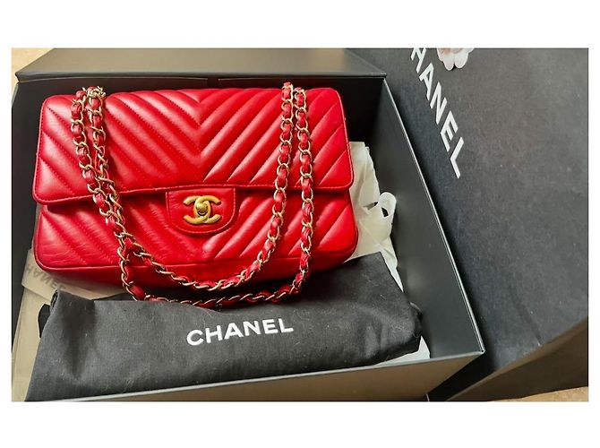 Borsa Chanel Timeless Classic Media Rossa in Pelle 25cm Rosso - vista 4
