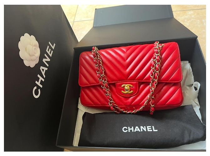 Borsa Chanel Timeless Classic Media Rossa in Pelle 25cm Rosso - vista 5