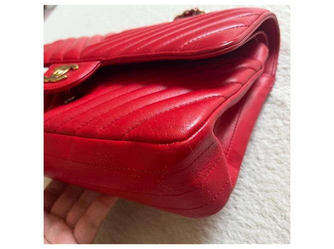 Borsa Chanel Timeless Classic Media Rossa in Pelle 25cm Rosso - vista 6