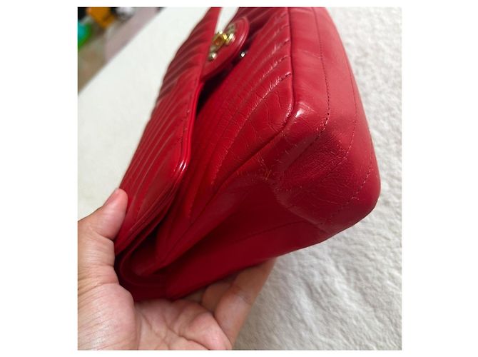 Borsa Chanel Timeless Classic Media Rossa in Pelle 25cm Rosso - vista 7