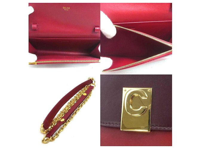 Céline Portafoglio lungo a catena per donne Celine in pelle bordeaux e rossa Rosso Bordò - vista 4