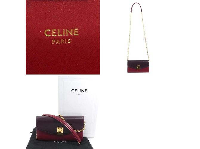 Céline Portafoglio lungo a catena per donne Celine in pelle bordeaux e rossa Rosso Bordò - vista 5